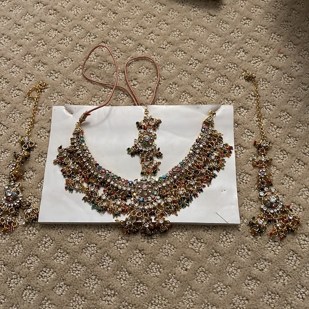 Multicolor artificial gold plated Diamond Indian jewelry set